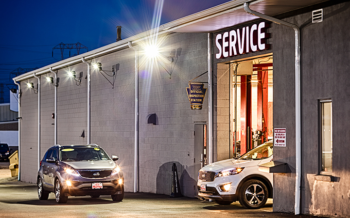Exterior lighting outside the service department.